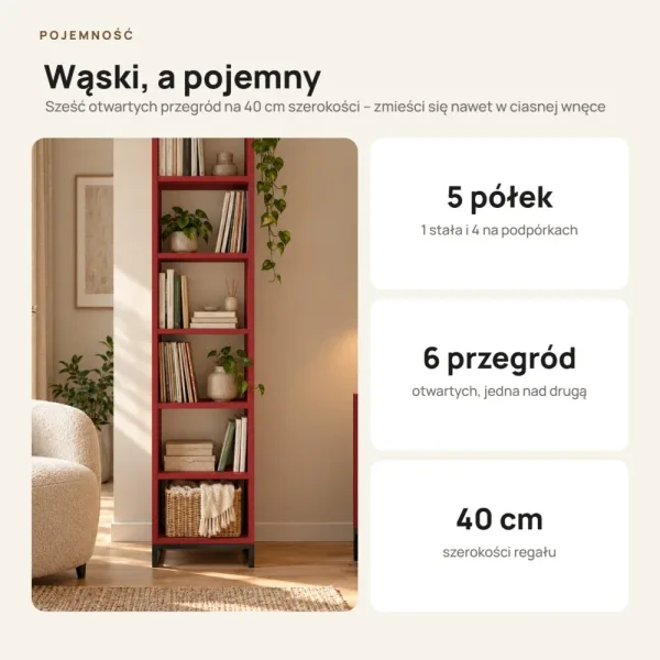 Regał metalowy pojedynczy czerwony - kolekcja Metalove