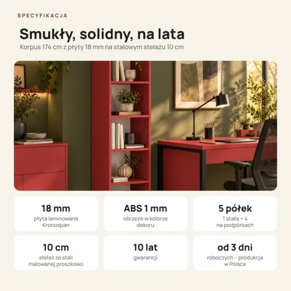 Regał metalowy pojedynczy czerwony - kolekcja Metalove