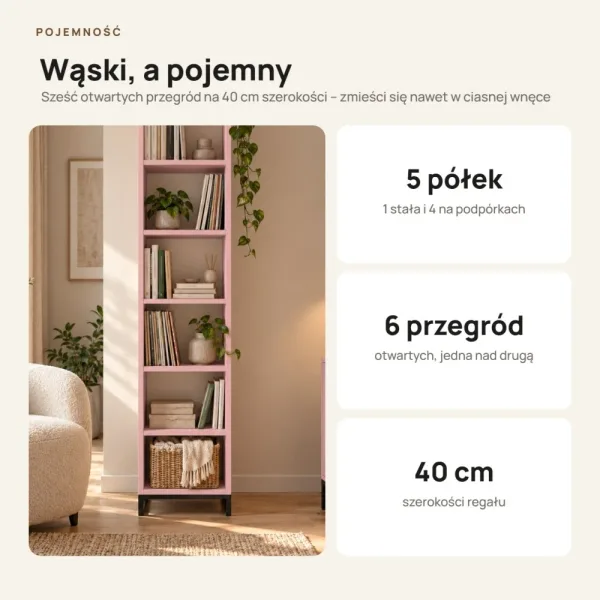 Regał metalowy pojedynczy różowy - kolekcja Metalove