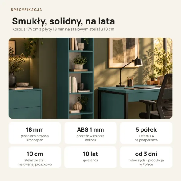 Regał metalowy pojedynczy zielony - kolekcja Metalove