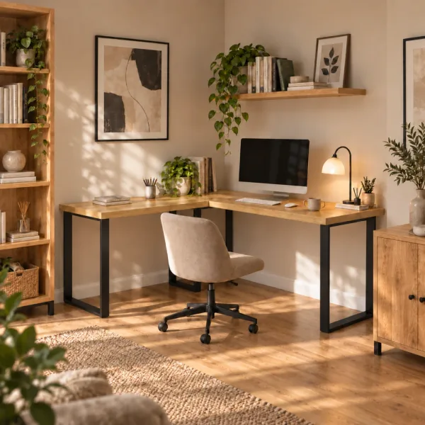 Biurko narożne loft - Dąb Złoty