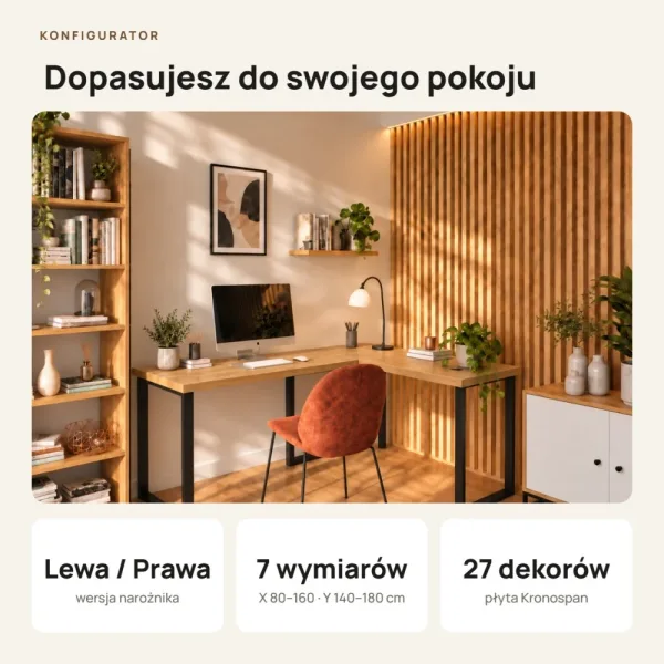Biurko narożne loft - Dąb Złoty