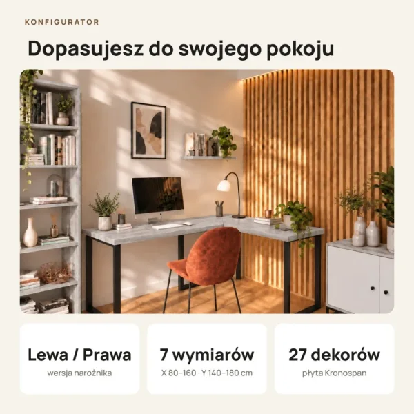 Biurko narożne loft - Beton