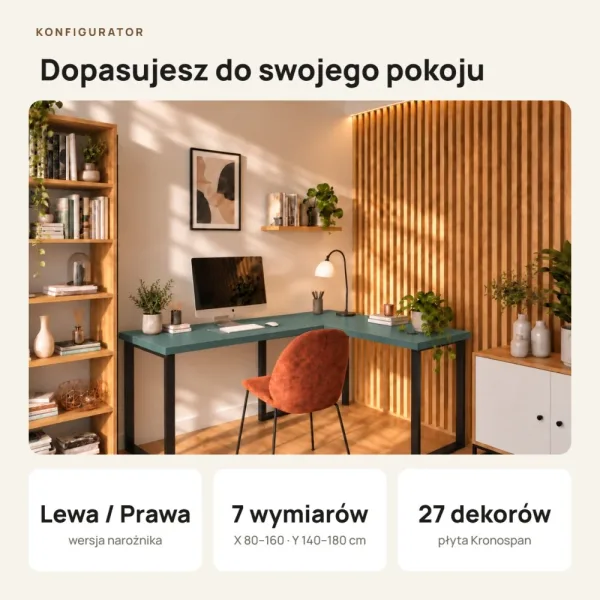 Biurko narożne loft - Zielone