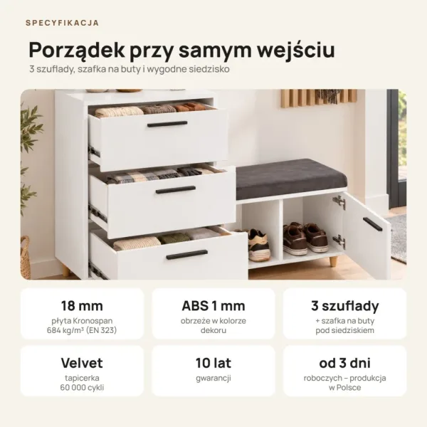 Komoda do przedpokoju z siedziskiem - Biała