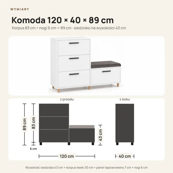 Komoda do przedpokoju z siedziskiem - Biała