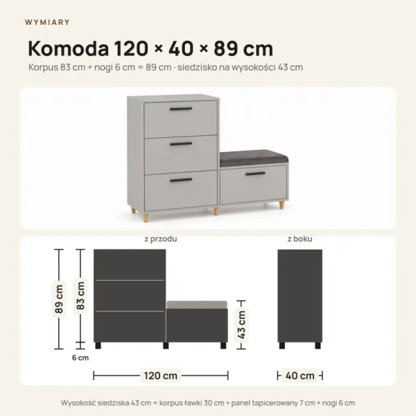 Komoda do przedpokoju z siedziskiem - Szara