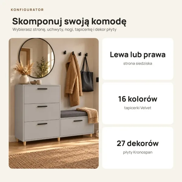 Komoda do przedpokoju z siedziskiem - Szara
