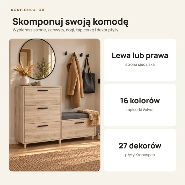Komoda do przedpokoju z siedziskiem - Dąb Sonoma