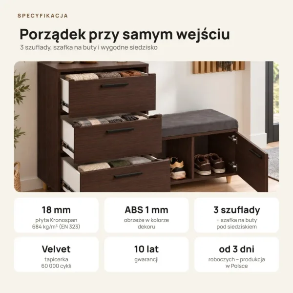 Komoda do przedpokoju z siedziskiem - Wenge