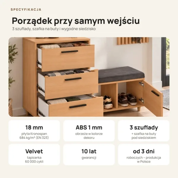 Komoda do przedpokoju z siedziskiem - Buk
