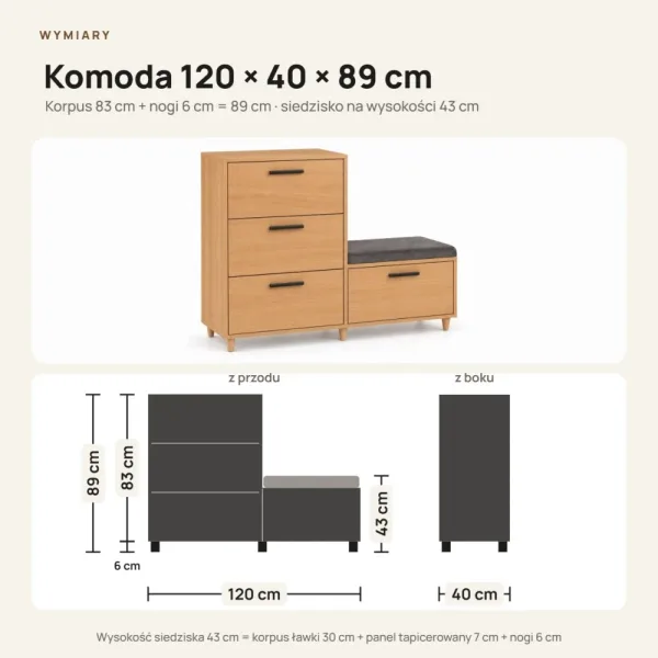 Komoda do przedpokoju z siedziskiem - Buk