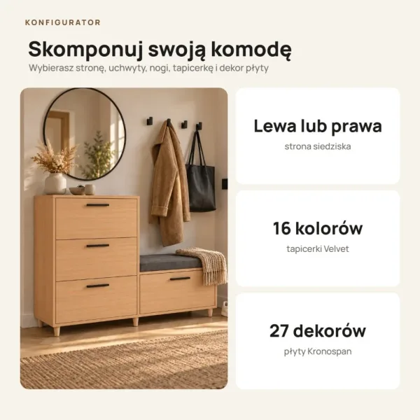 Komoda do przedpokoju z siedziskiem - Buk