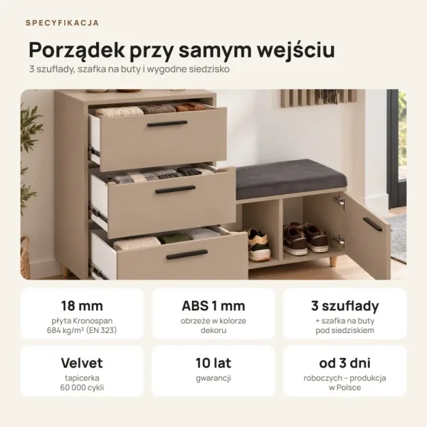 Komoda do przedpokoju z siedziskiem - Cappuccino