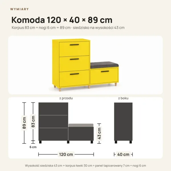 Komoda do przedpokoju z siedziskiem - Żółta