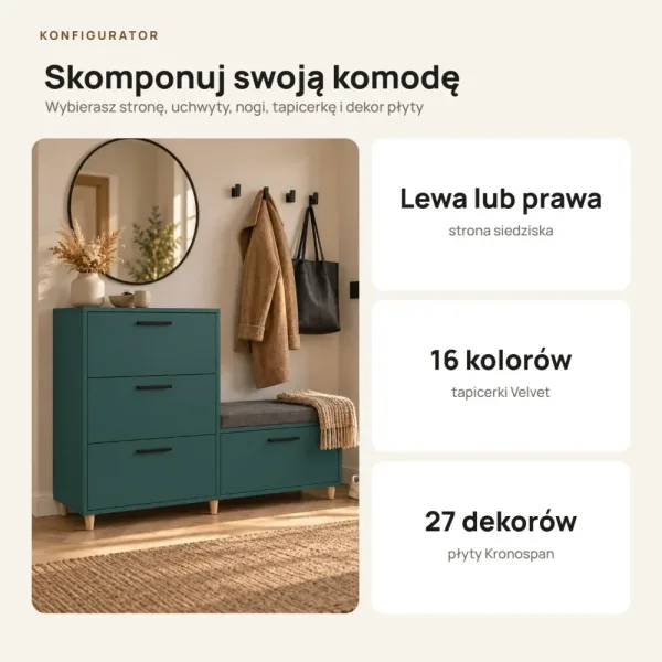 Komoda do przedpokoju z siedziskiem - Zielony