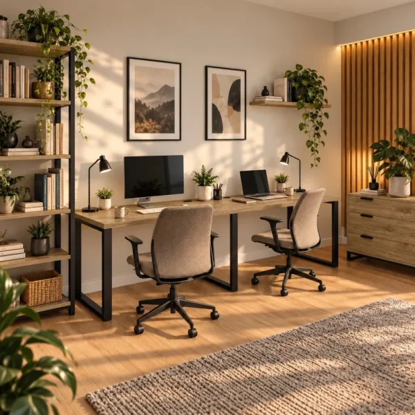 Biurko podwójne Iron Duo Loft - Dąb Kamienny