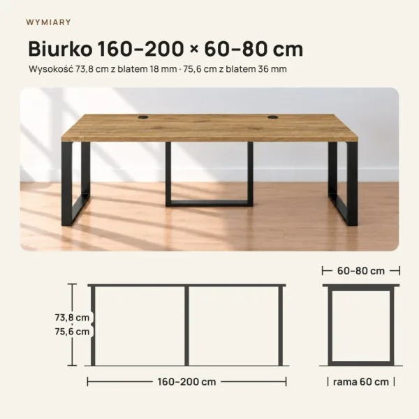 Biurko podwójne Iron Duo Loft - Dąb Kamienny