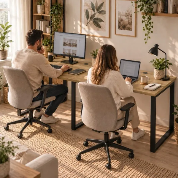 Biurko podwójne Iron Duo Loft - Dąb Kamienny