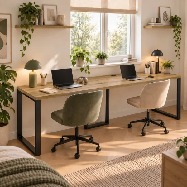 Biurko podwójne Iron Duo Loft - Dąb Kamienny
