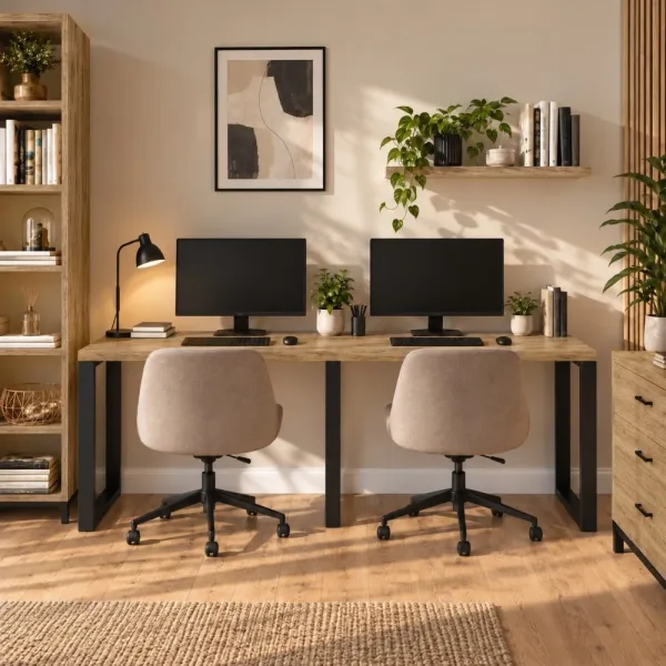 Biurko podwójne Iron Duo Loft - Dąb Kamienny