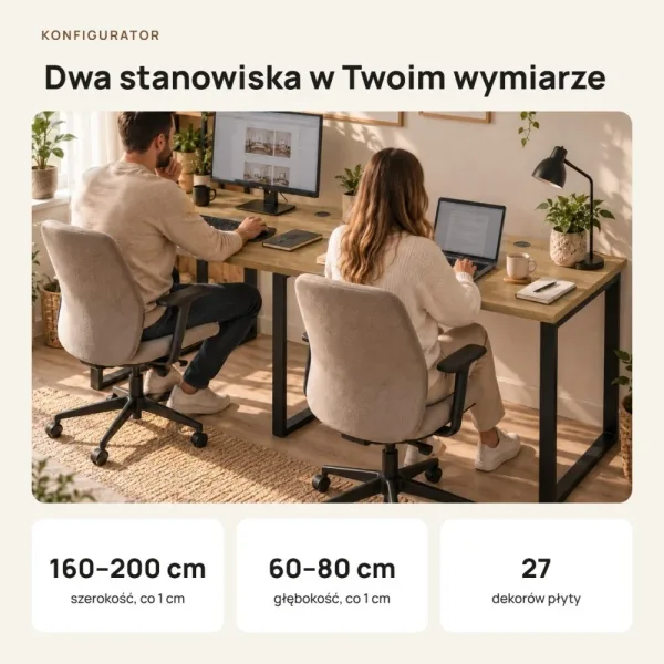 Biurko podwójne Iron Duo Loft - Dąb Kamienny