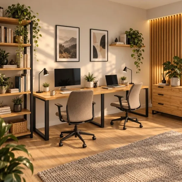 Biurko podwójne Iron Duo Loft - Dąb Złoty