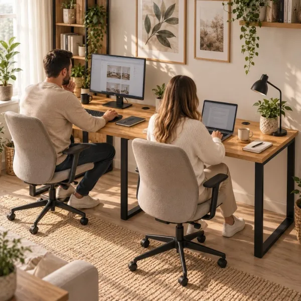 Biurko podwójne Iron Duo Loft - Dąb Złoty