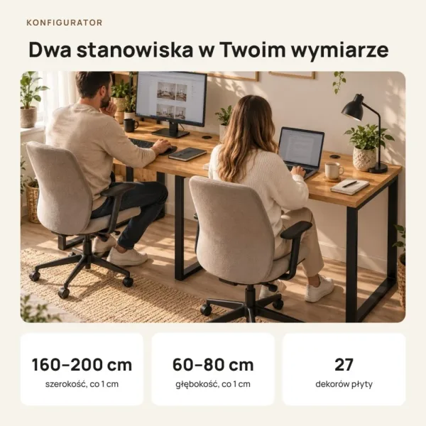 Biurko podwójne Iron Duo Loft - Dąb Złoty