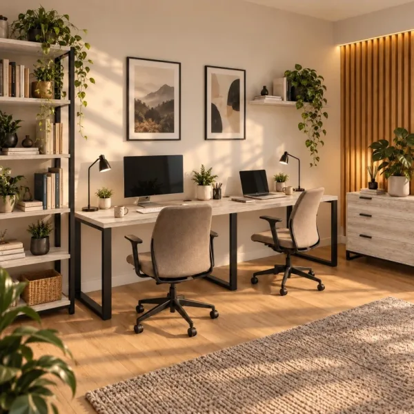 Biurko podwójne Iron Duo Loft - Dąb Sonoma