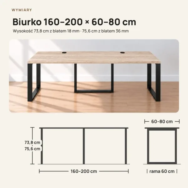 Biurko podwójne Iron Duo Loft - Dąb Sonoma