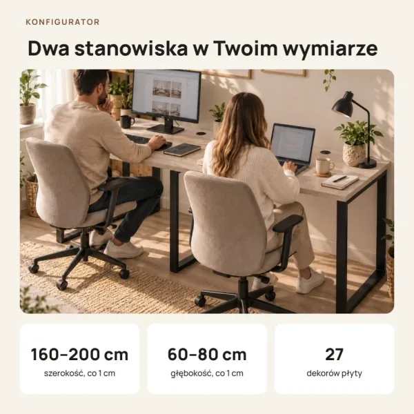 Biurko podwójne Iron Duo Loft - Dąb Sonoma