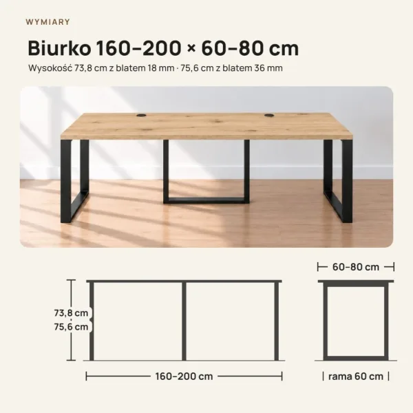 Biurko podwójne Iron Duo Loft - Dąb Artisan