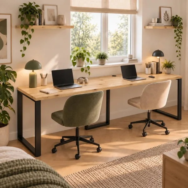 Biurko podwójne Iron Duo Loft - Dąb Artisan