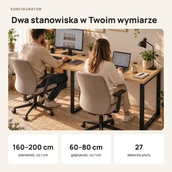 Biurko podwójne Iron Duo Loft - Dąb Artisan