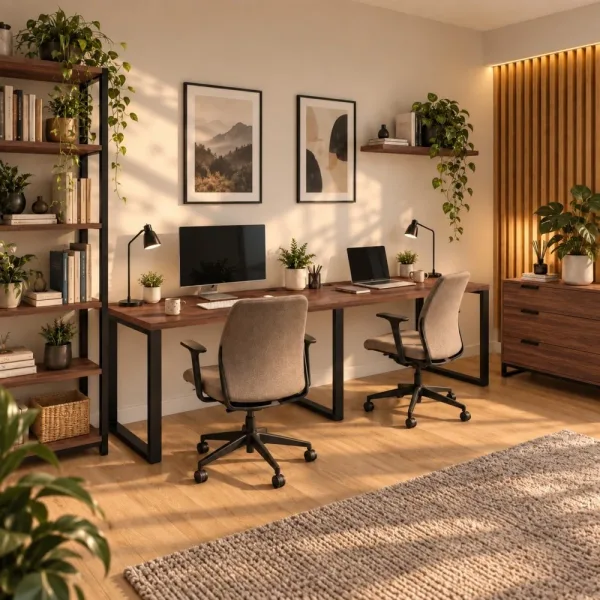 Biurko podwójne Iron Duo Loft - Orzech