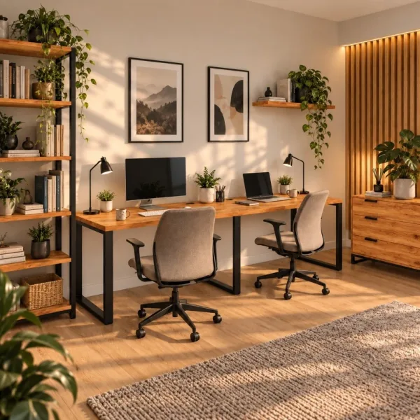 Biurko podwójne Iron Duo Loft - Olcha