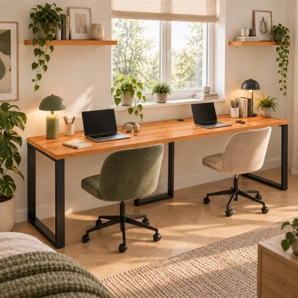 Biurko podwójne Iron Duo Loft - Olcha
