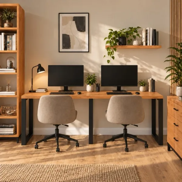 Biurko podwójne Iron Duo Loft - Olcha