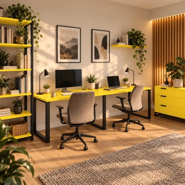 Biurko podwójne Iron Duo Loft - Żółty