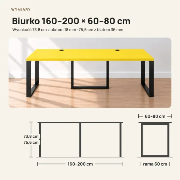 Biurko podwójne Iron Duo Loft - Żółty