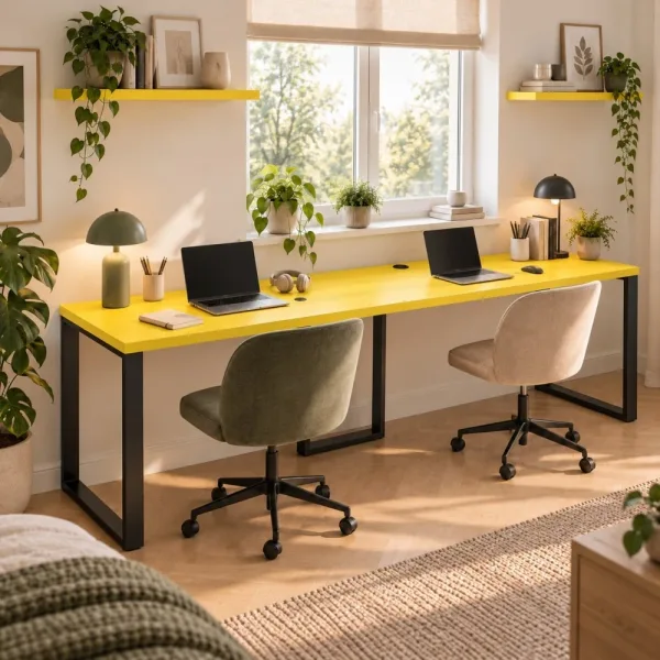 Biurko podwójne Iron Duo Loft - Żółty