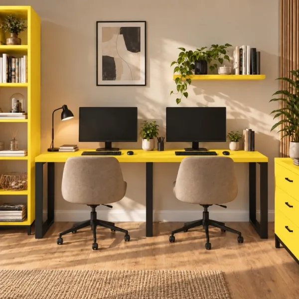 Biurko podwójne Iron Duo Loft - Żółty