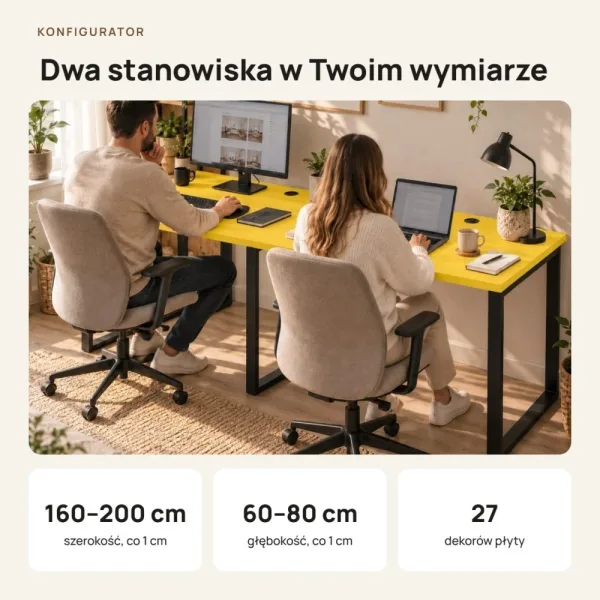 Biurko podwójne Iron Duo Loft - Żółty