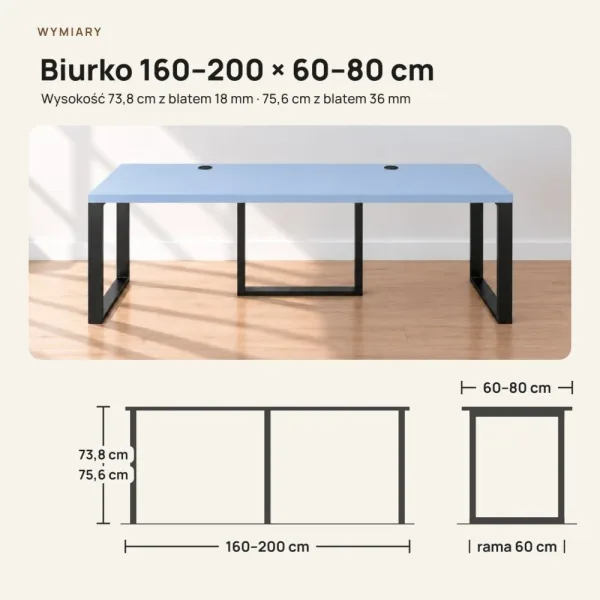 Biurko podwójne Iron Duo Loft - Niebieski