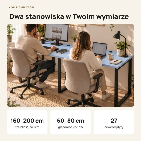 Biurko podwójne Iron Duo Loft - Niebieski