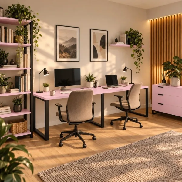 Biurko podwójne Iron Duo Loft - Różowy
