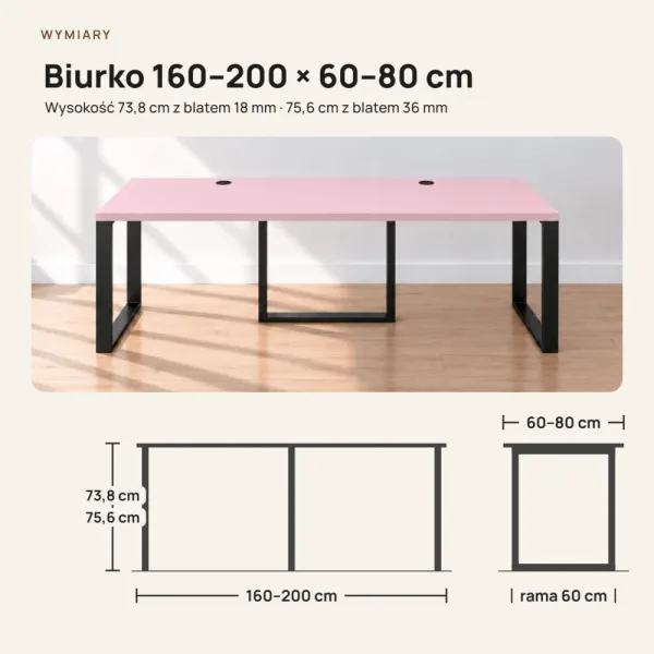 Biurko podwójne Iron Duo Loft - Różowy