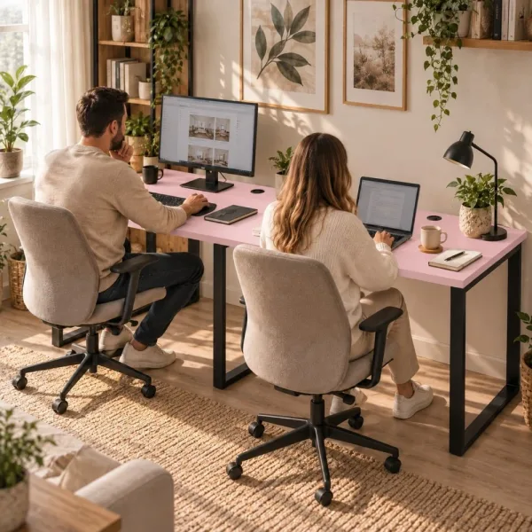 Biurko podwójne Iron Duo Loft - Różowy
