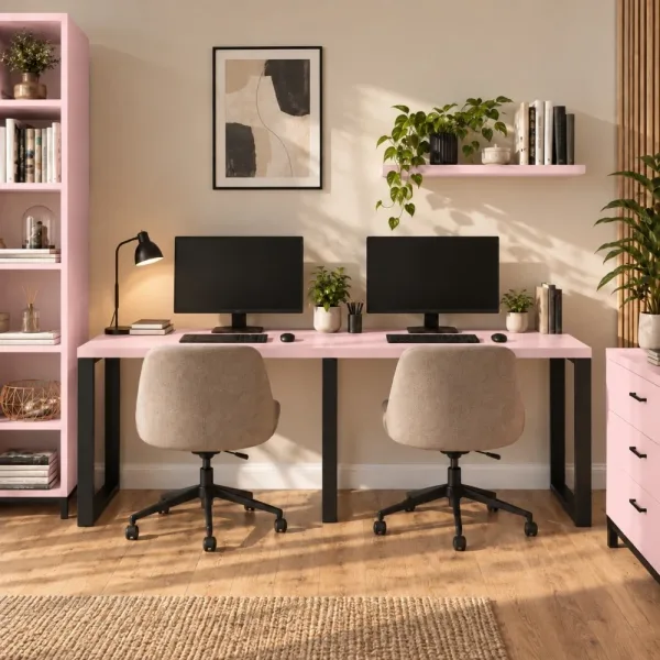 Biurko podwójne Iron Duo Loft - Różowy